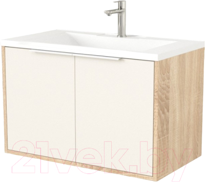 Тумба под умывальник Дабер 018 Andrea Elen 80 / Т18.8А.0.18Б (бежевый/дуб бардолино/ручка белая) - фото
