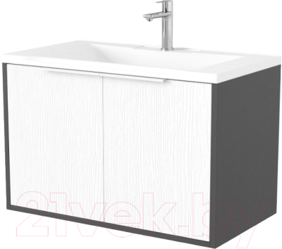 Тумба под умывальник Дабер 018 Andrea Elen 80 / Т18.8А.0.20Б (белый древесный/серый/ручка белая) - фото