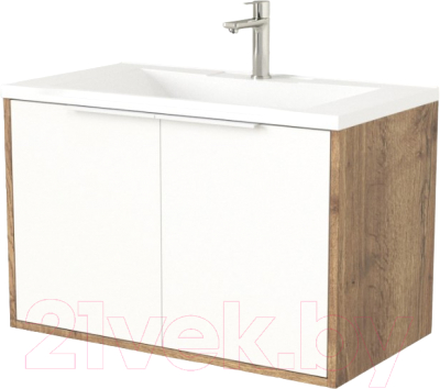 Тумба под умывальник Дабер 018 Andrea Elen 80 / Т18.8А.0.21Б (дуб галифакс/белый/ручка белая) - фото