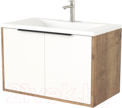 Тумба под умывальник Дабер 018 Andrea Elen 80 / Т18.8А.0.21Ч (дуб галифакс/белый/ручка черная) - фото