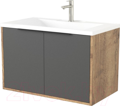 Тумба под умывальник Дабер 018 Andrea Elen 80 / Т18.8А.0.22Ч (дуб галифакс/серый/ручка черная) - фото