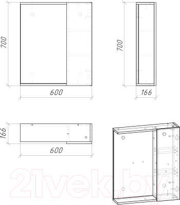 Шкаф с зеркалом для ванной Grossman Юнит 60 / 206011 (кадена лайт)