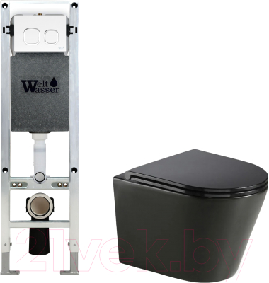 Унитаз подвесной с инсталляцией WeltWasser Amberg 350 ST + Salzbach 043 MT-BL + Amberg RD-WT - фото