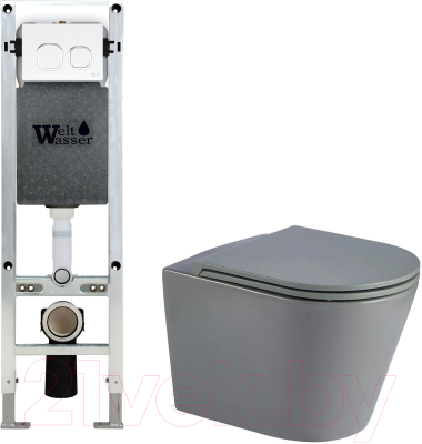 Унитаз подвесной с инсталляцией WeltWasser Amberg 350 ST + Salzbach 043 MT-GR + Amberg RD-WT - фото