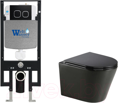 Унитаз подвесной с инсталляцией WeltWasser Amberg 497 + Salzbach 043 MT-BL + Amberg RD-CR - фото