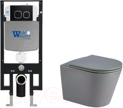 Унитаз подвесной с инсталляцией WeltWasser Amberg 497 + Salzbach 043 MT-GR + Amberg RD-BL - фото