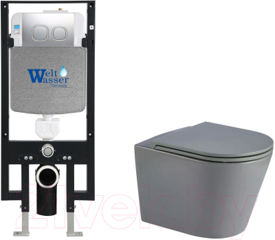 Унитаз подвесной с инсталляцией WeltWasser Amberg 497 + Salzbach 043 MT-GR + Amberg RD-CR - фото