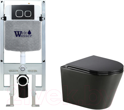 Унитаз подвесной с инсталляцией WeltWasser Amberg 497 ST + Salzbach 043 MT-BL + Amberg RD-BL - фото