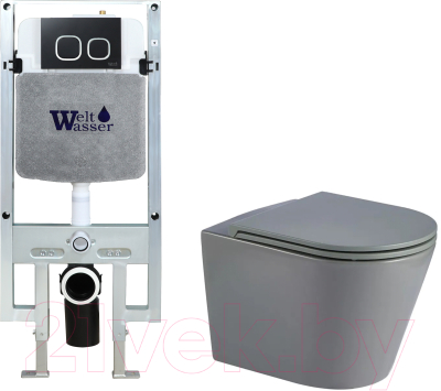 Унитаз подвесной с инсталляцией WeltWasser Amberg 497 ST + Salzbach 043 MT-GR + Amberg RD-BL - фото