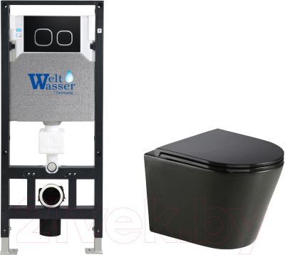 Унитаз подвесной с инсталляцией WeltWasser Amberg 506 + Salzbach 043 MT-BL + Amberg RD-BL - фото