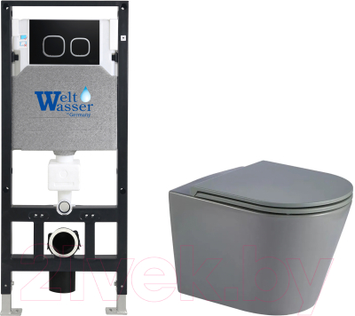 Унитаз подвесной с инсталляцией WeltWasser Amberg 506 + Salzbach 043 MT-GR + Amberg RD-BL - фото