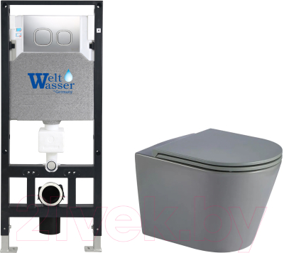 Унитаз подвесной с инсталляцией WeltWasser Amberg 506 + Salzbach 043 MT-GR + Amberg RD-MT CR - фото