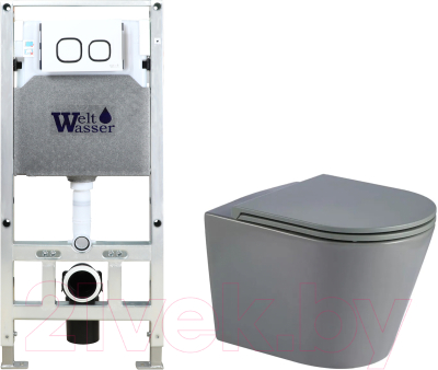 Унитаз подвесной с инсталляцией WeltWasser Amberg 506 ST + Salzbach 043 MT-GR + Amberg RD-WT - фото