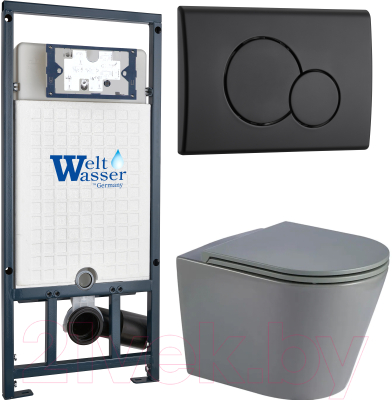Унитаз подвесной с инсталляцией WeltWasser Marberg 507 + Salzbach 043 MT-GR + Mar 507 RD MT-BL - фото