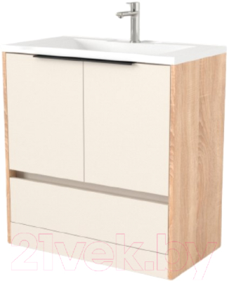 Тумба под умывальник Дабер 017 Andrea Elen 80 / Т17.8А.0.18Ч (бежевый/дуб бардолино/ручка черная) - фото