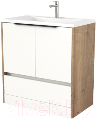 Тумба под умывальник Дабер 017 Andrea Elen 80 / Т17.8А.0.21Ч (дуб галифакс/белый/ручка черная) - фото