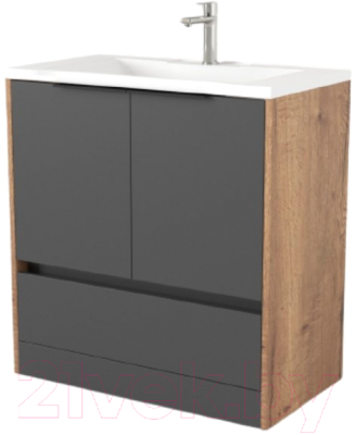Тумба под умывальник Дабер 017 Andrea Elen 80 / Т17.8А.0.22Ч (дуб галифакс/серый/ручка черная) - фото