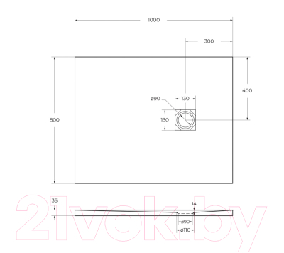 Душевой поддон BelBagno TRAY-MR-UNO-AH-100/80-35-W