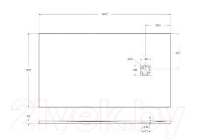 Душевой поддон BelBagno TRAY-MR-UNO-AH-160/90-35-W