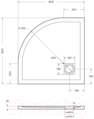 Душевой поддон BelBagno TRAY-MR-UNO-R-80-550-35-W