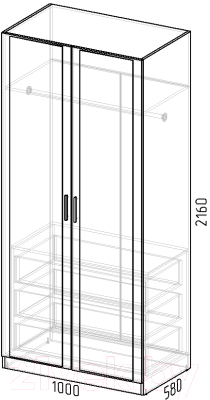Шкаф Интермебель Марсель 580 2 зеркала / МР-08 (дуб крафт золотой)