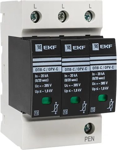Ограничитель перенапряжения EKF PROxima ОПВ-C 3P 20kA 400В с сигнализацией / opv-с3 - фото