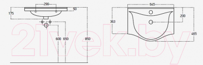 Тумба с умывальником Гамма Р25оФ8 У-65 Альбатрос-10065 (улыбка)