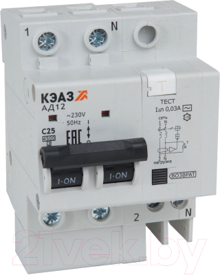 Дифференциальный автомат КЭАЗ АД12-23C25-АC-УХЛ4 4.5кА / 318375 - фото