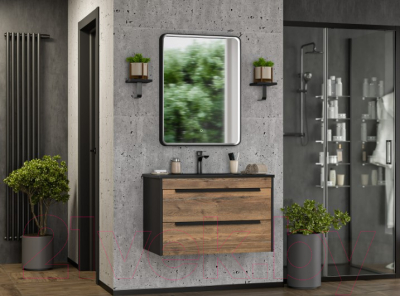 Тумба под умывальник Brevita Monsour 80 / MON-09080-0102Я (черный/темное дерево)