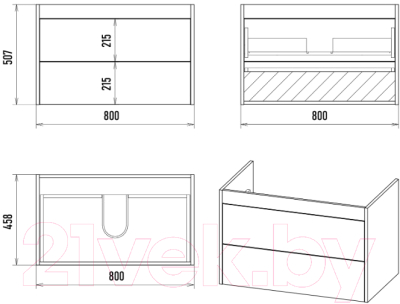 Тумба под умывальник Brevita Monsour 80 / MON-09080-0102Я (черный/темное дерево)