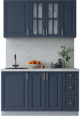 Кухонный гарнитур Интерлиния Мила Шато 1.4А (индиго/индиго/опал светлый) - фото