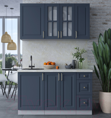 Кухонный гарнитур Интерлиния Мила Шато 1.4А (индиго/индиго/опал светлый)