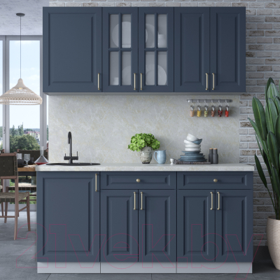 Кухонный гарнитур Интерлиния Мила Шато 1.7А (индиго/индиго/опал светлый)