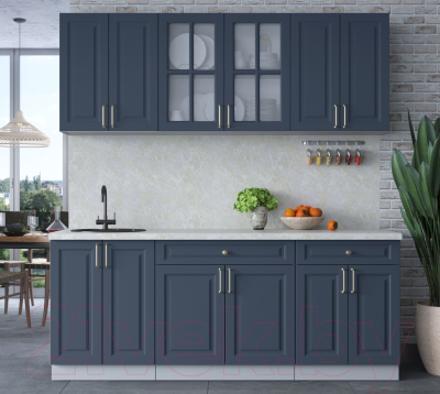 Кухонный гарнитур Интерлиния Мила Шато 2.0А (индиго/индиго/опал светлый)