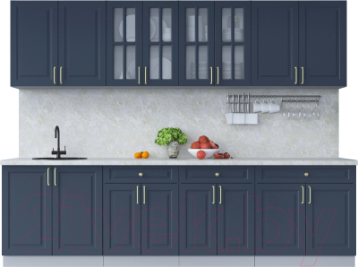 Кухонный гарнитур Интерлиния Мила Шато 2.8А (индиго/индиго/опал светлый) - фото