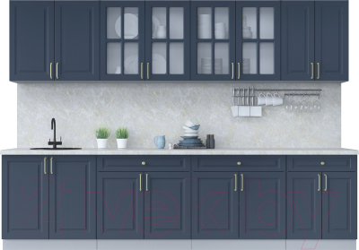 Кухонный гарнитур Интерлиния Мила Шато 3.0А (индиго/индиго/опал светлый) - фото