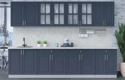Кухонный гарнитур Интерлиния Мила Шато 3.0А (индиго/индиго/опал светлый)