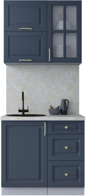 Кухонный гарнитур Интерлиния Мила Шато 0.9Б (индиго/индиго/опал светлый) - фото