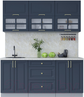 Кухонный гарнитур Интерлиния Мила Шато 1.8Б (индиго/индиго/опал светлый) - фото