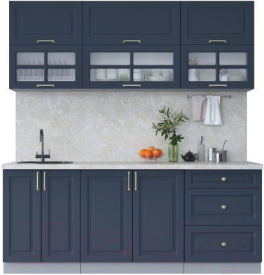 Кухонный гарнитур Интерлиния Мила Шато 2.0Б (индиго/индиго/опал светлый) - фото