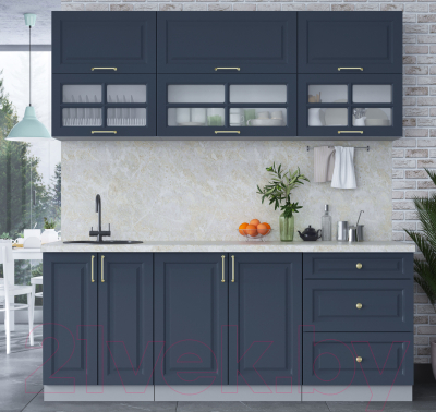 Кухонный гарнитур Интерлиния Мила Шато 2.0Б (индиго/индиго/опал светлый)