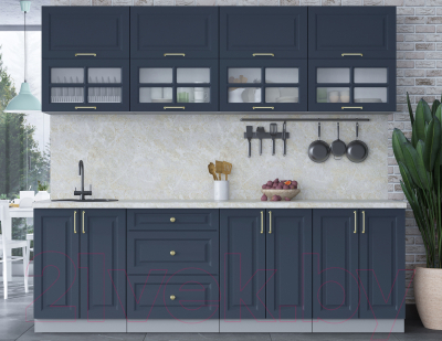 Кухонный гарнитур Интерлиния Мила Шато 2.4Б (индиго/индиго/опал светлый)