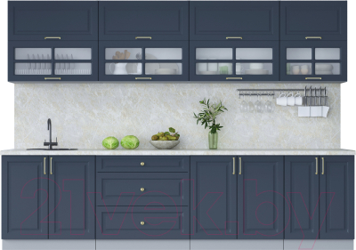 Кухонный гарнитур Интерлиния Мила Шато 3.0Б (индиго/индиго/опал светлый) - фото
