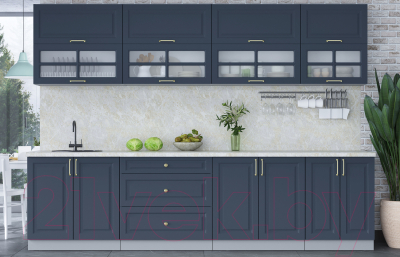 Кухонный гарнитур Интерлиния Мила Шато 3.0Б (индиго/индиго/опал светлый)