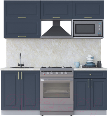 Кухонный гарнитур Интерлиния Мила Шато 1.9В (индиго/индиго/опал светлый) - фото