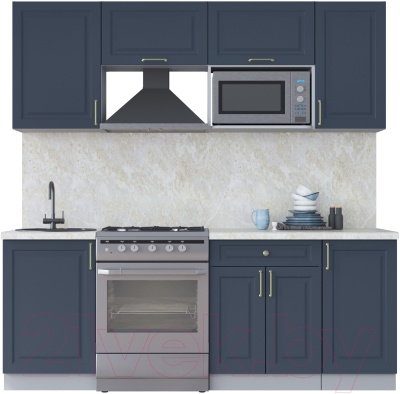 Кухонный гарнитур Интерлиния Мила Шато 2.1В (индиго/индиго/опал светлый) - фото
