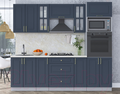 Кухонный гарнитур Интерлиния Мила Шато 2.4В (индиго/индиго/опал светлый)