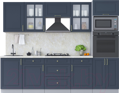 Кухонный гарнитур Интерлиния Мила Шато 2.7В (индиго/индиго/опал светлый) - фото