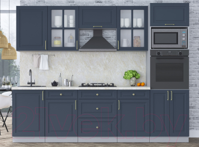 Кухонный гарнитур Интерлиния Мила Шато 2.7В (индиго/индиго/опал светлый)