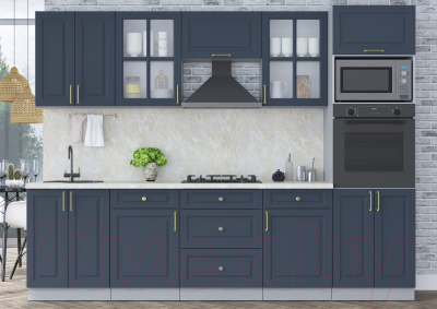 Кухонный гарнитур Интерлиния Мила Шато 2.8В (индиго/индиго/опал светлый)